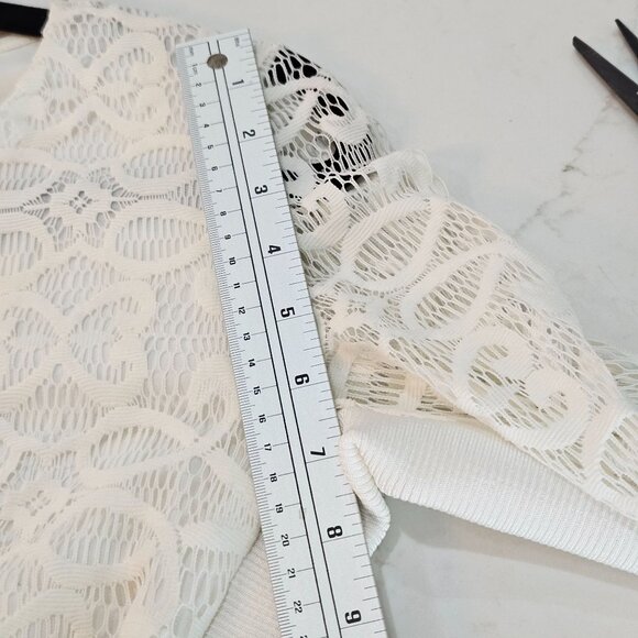 Maje Lace Top Luna Long Sleeve Size 3 Medium Ecru Lace Feminine Designer - Picture 11 of 13